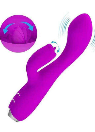 Gloria Vibe with tongue USB in vivid purple silicone, featuring a curved main shaft, raised tongue-like arm and vibrating tips