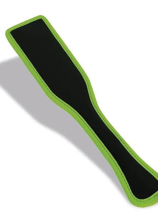 Glow in the Dark Paddle with a black soft-touch surface and bright green border, shaped with a long handle