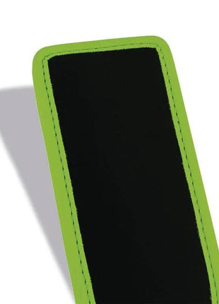 Glow in the Dark Paddle with a black soft-touch surface and bright green stitched border