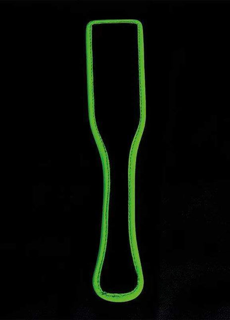 Glow in the Dark Paddle with a bright green outline and slim, contoured shape surrounding a black center