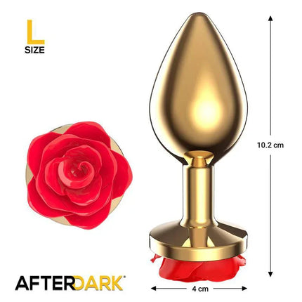 Golden Metal Anal Plug Red Rose Size L