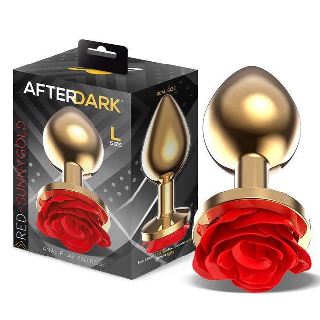 Golden Metal Anal Plug Red Rose Size L