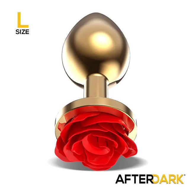 Golden Metal Anal Plug Red Rose Size L