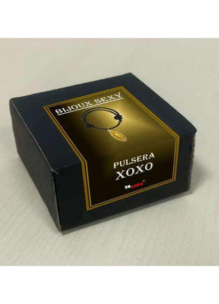 Golden vagina-Shaped Bracelet packaging in a black box with gold trim and a bracelet illustration on the lid