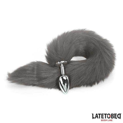 Gray 40 cm Anal Plug with Silky Tail