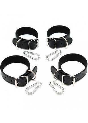 Hand and Feet Cuffs in black leather with silver buckles and detachable metal clips in two sizes