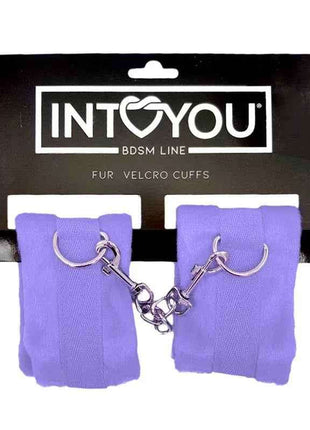 Handcuffs with Velcro Purple in soft purple fabric with adjustable wraparound straps and connecting metal rings and chain