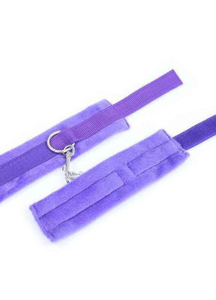 Purple handcuffs with adjustable Velcro straps for comfortable and stylish wear