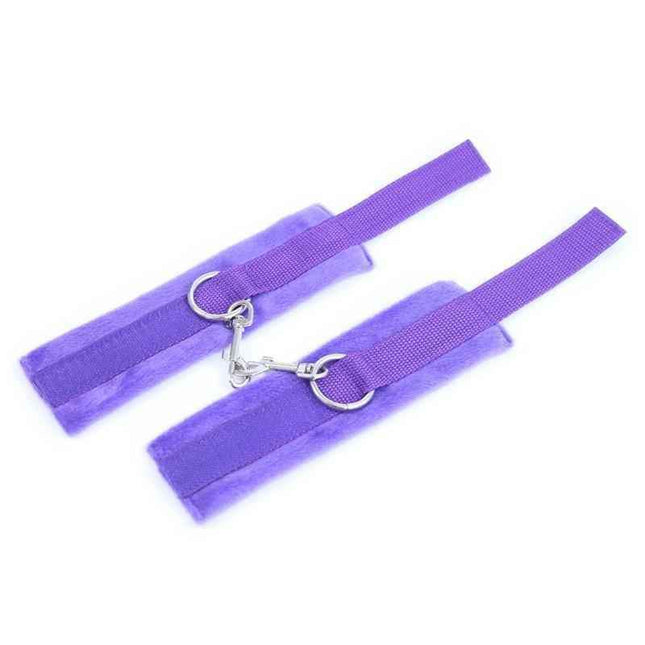Purple handcuffs with adjustable Velcro straps for comfortable, durable, and stylish wear