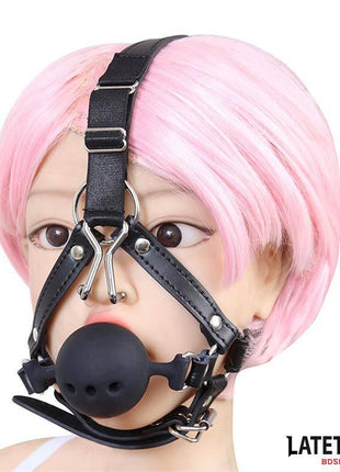 Head Harness with Ball Gag and Nose Hook