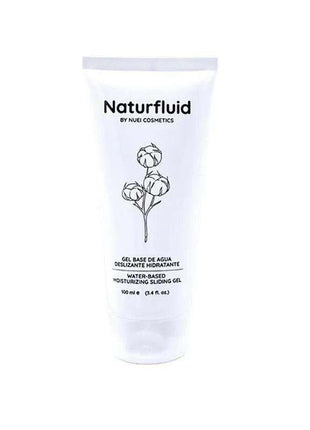 High Density Water Based Sliding Gel in a white Naturfluid squeeze tube with black lettering and a floral line drawing