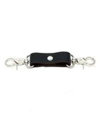 Hogtie 2 Hooks featuring two silver metal snap hooks connected by a black leather strap with a metal stud.