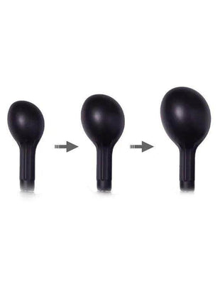 Inflatable Anal Plug in black with a smooth, rounded bulb that expands through three visible inflation sizes