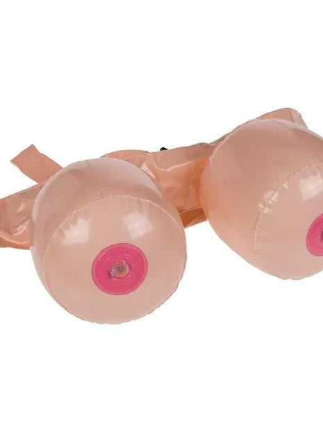 Two inflatable breasts party game setup for adult fun and icebreaker activities