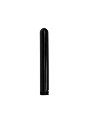Intim douche with a slim, glossy black cylindrical nozzle and a threaded base, made of smooth plastic.