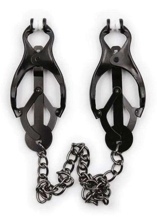 Japanese nipple clamps with black chain for intimate sensory play