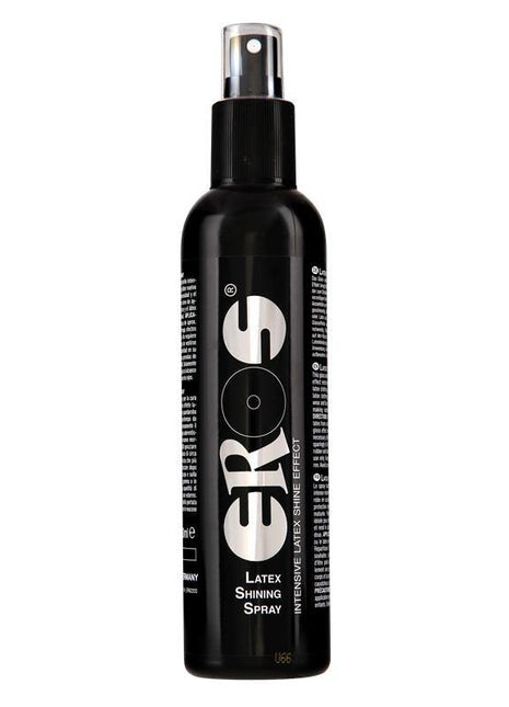 Latex Shining Spray in a black bottle with a clear-capped pump nozzle and bold white lettering on the label