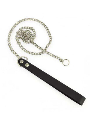Leash, Metal with a black flat handle, silver chain, and ring clasp for a simple, durable design.