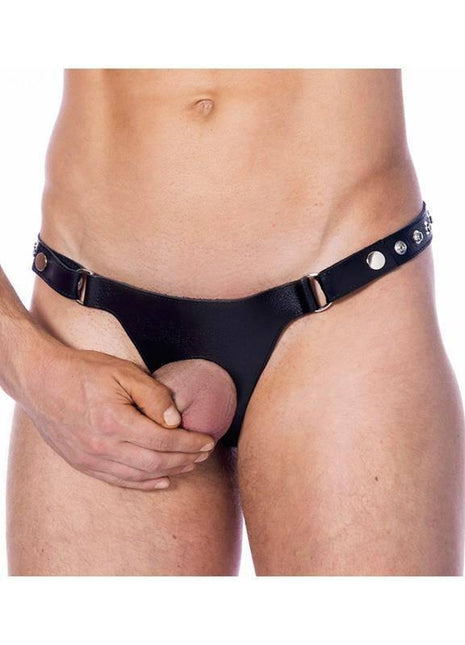 Leather G-String Adjustable with Oppening