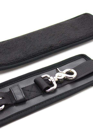 black leather handcuffs with big hoops adjustable fit