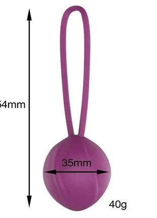 Leigh Kegel Ball Silicone Purple with a smooth purple silicone ball, long loop handle, and 154 mm length marking