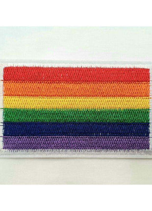 LGBT+ Pride rectangular cloth patch with vibrant rainbow colors and durable fabric for jackets and bags