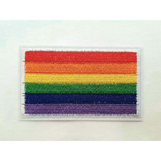LGBT+ Pride rectangular cloth patch with vibrant rainbow colors and durable fabric for jackets and bags