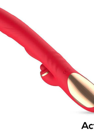 Limbe Vibe triple-motor vibrator in red silicone with a rose-gold oval control panel and protruding stimulation attachments