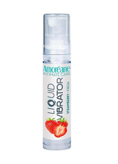 Liquid Vibrator Waterbase Strawberry 10 ml water-based lubricant bottle with plant extracts and vibration-inspired sensation