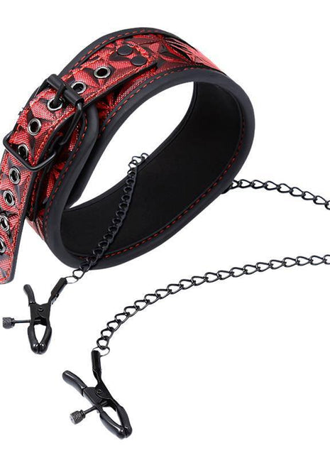 llar with Nipple Clamps Diamond Vegan Leather