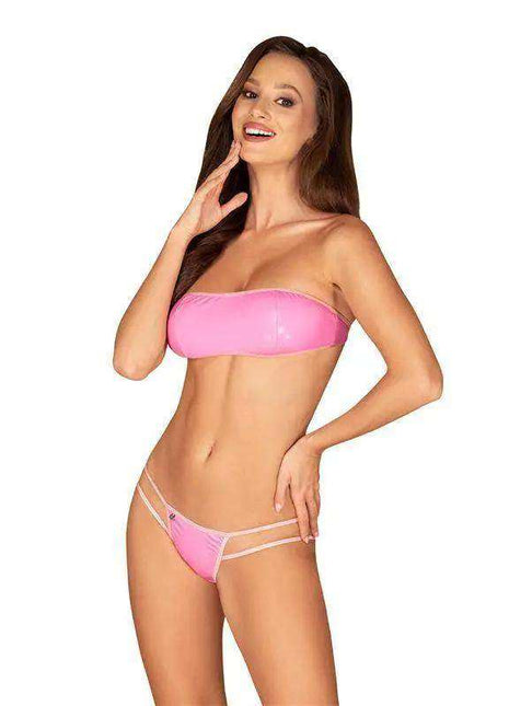 Lollypopy 2 Piece Set in bright pink, featuring a bandeau-style top and matching strappy bikini bottoms