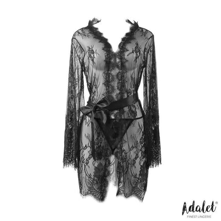 Lucy Semi Transparent Peignoir and Thong Black