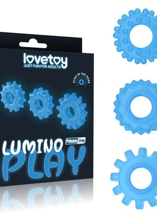 Lumino Play Set 3 Penis Ring Blue Light - Secretsextoys.store