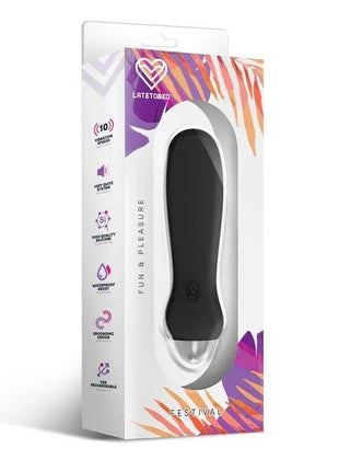 Luxo Stimulator 10 Speeds Black, a black handheld stimulator with a smooth ergonomic body displayed in colorful packaging