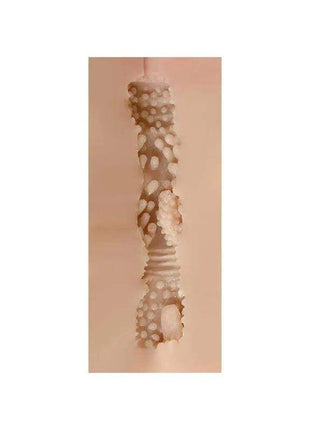Male Masturbator Vagina sleeve in flesh-toned silicone with a textured, ridged internal channel and raised bumps