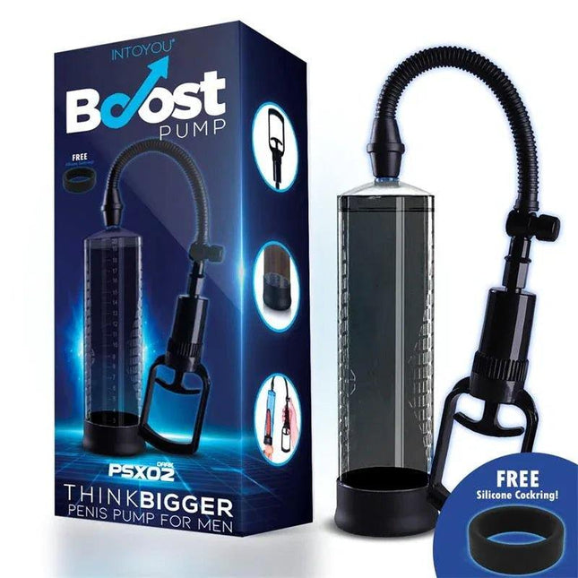 Manual Penis Pump PSX02 Dark with transparent cylinder and manual hand pump for enhanced sexual performance