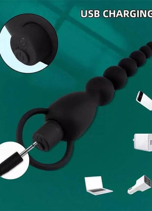 Marbe Anal Chain silicone anal toy with vibrating bead progression and waterproof design
