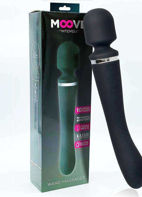 Black silicone massage wand with dual motors for muscle relief
