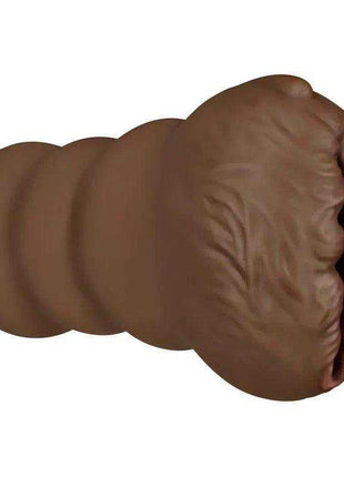 Masturbator Aliens Pie 3, brown soft-looking sleeve with rounded ribbed body and a textured opening
