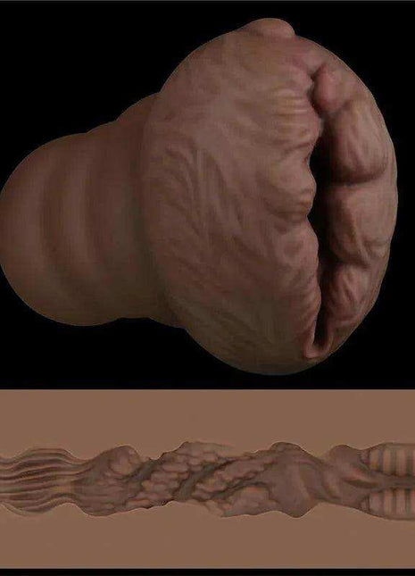 Masturbator Aliens Pie 3, flesh-toned silicone sleeve with a sculpted, ridged opening and textured inner channel