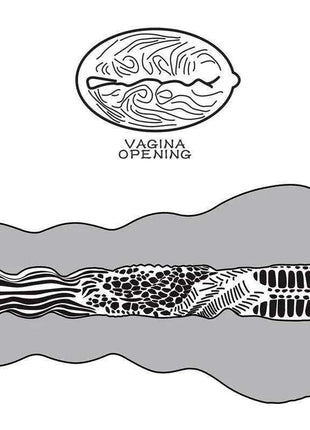 Masturbator Aliens Pie 3, grey sleeve with a black-and-white illustration of varied internal textures and labeled opening