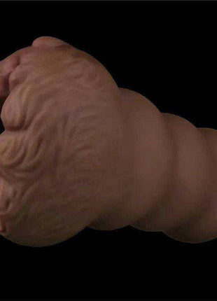 Masturbator Aliens Pie 3, a tan silicone adult toy with a bulbous, deeply ridged opening and rounded body.