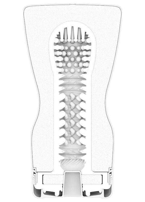 Masturbator Soft Tube in a translucent white casing with a visible textured interior featuring varied ridges and nodules