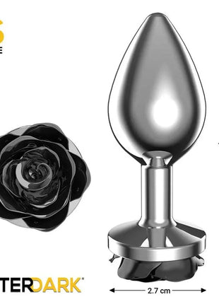 Metal Anal Plug with Black Rose Base Size S
