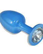 Metal Butt Plug Blue Rosebud with Clear Jewel