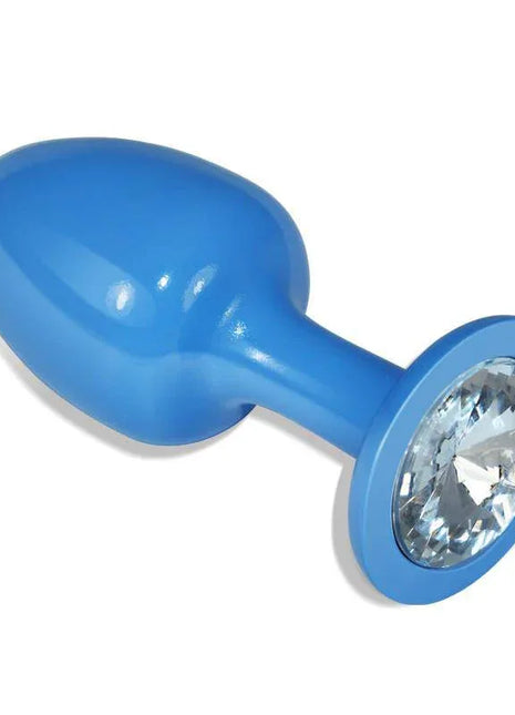 Metal Butt Plug Blue Rosebud with Clear Jewel
