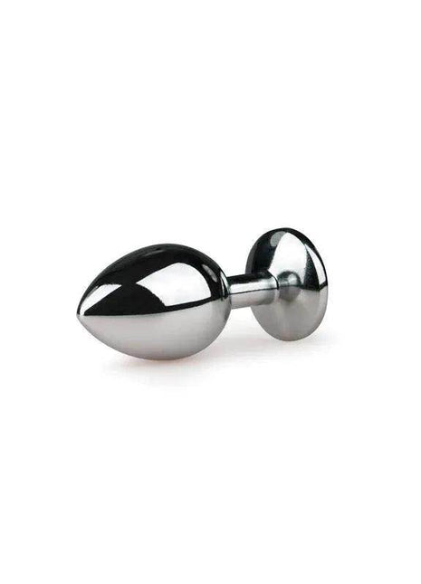 Metal Butt Plug No.2 in polished silver metal, with a smooth tapered oval bulb and round flared base