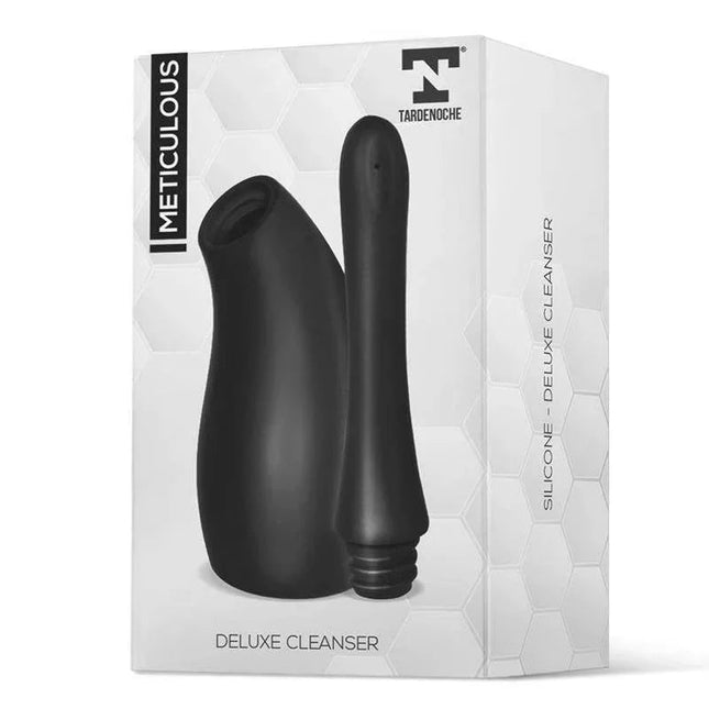 Meticulous Deluxe Cleaner silicone anal toy cleaner black compact waterproof ergonomic design removable nozzle portable hygiene tool