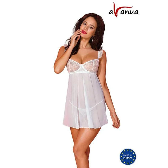 Milagros Chemise and Thong White elegant lightweight lingerie set with breathable fabric