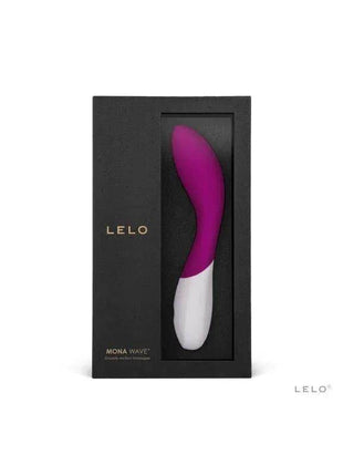 Personal massager MONA WAVE Deep Rose with a curved deep rose and white body displayed in black LELO packaging